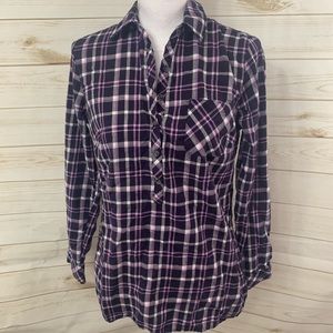 Croft & Barrow Purple Plaid Half Button Top